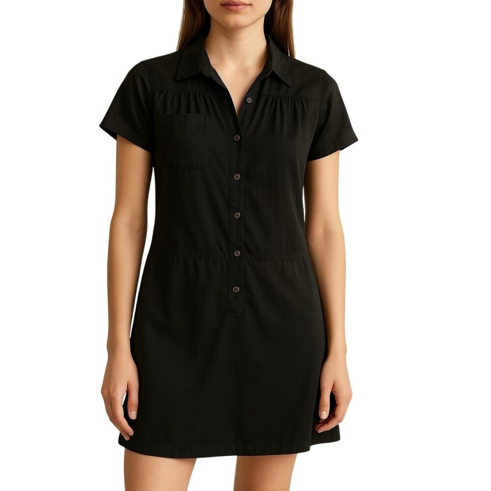 Revolve LA Made 100% Silk Mini Dress Womens Medium Black Button Short Sleeve NWT
